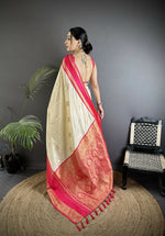 Thumbnail for Joban Fashion Cream Banarasi Soft Silk Woven Saree