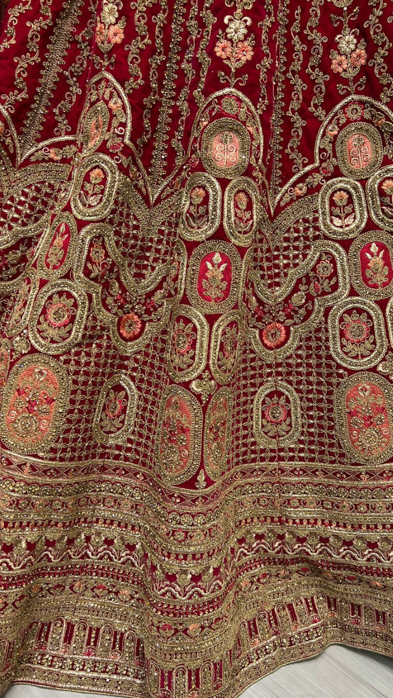 Jyoti Fashion Women's Rani Pink Velvet Multi Thread Embroidered with Zircon Diamond Wedding Lehenga Choli - Distacart