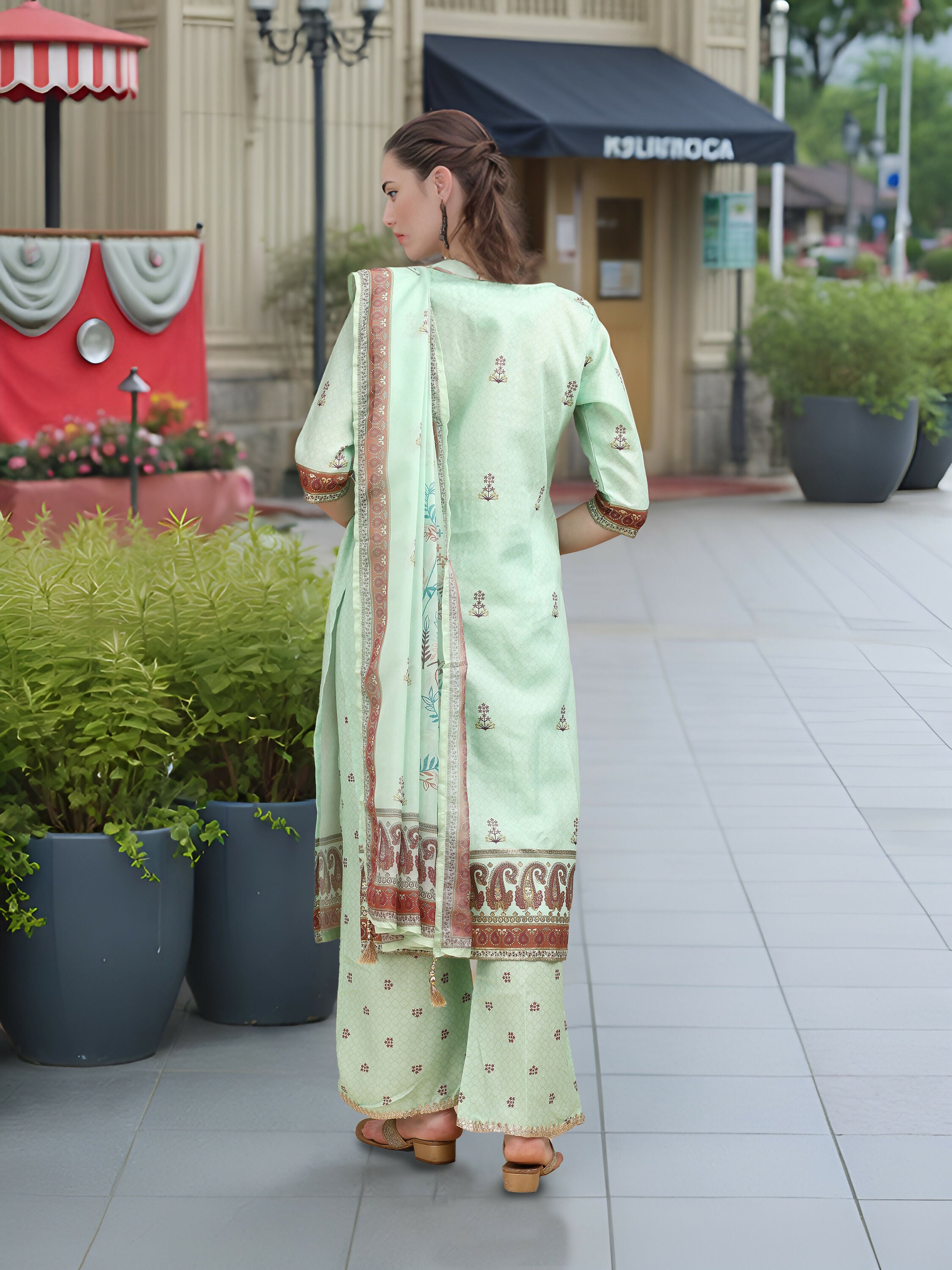 Joban Fashion Green Position Digital Print With Position Foil Kurta Set