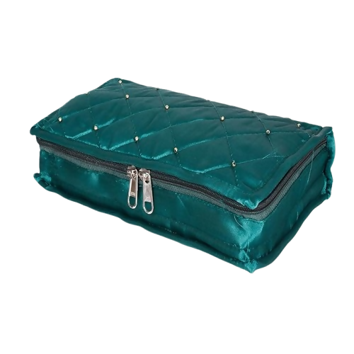 Asmaani 7 Pocket Green Satin Jewellery Kit - Distacart