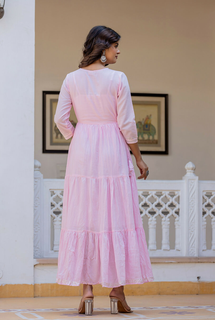 Kaajh Women's Light Pink Embroidered Ethnic Dress - Distacart