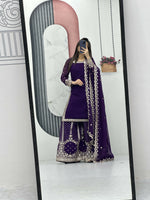 Thumbnail for Teeya Creation Womens New Heavy Fox Georgette Fabric With Heavy Embroidery Work Purple Kurta Set - Dista