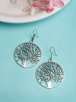 Thumbnail for NVR Women's Silver-Toned Circular Shape German Silver Oxidised Drop Earrings - Distacart