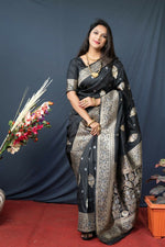 Thumbnail for Jyoti Fashion Women's Black Paithani Silk Zari Woven Saree with Blouse - Distacart