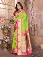 Thumbnail for Joban Fashion Paithani Light Green Woven Soft Silk Saree