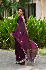 Thumbnail for Vastranavya Wine Embroidery Work Shimmer Chiffon Saree with Unstitched Blouse