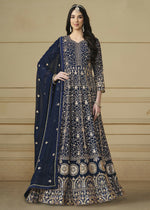 Thumbnail for Navy Blue Embroidered Trendy Style Anarkali Suit - Emponline - Distacart