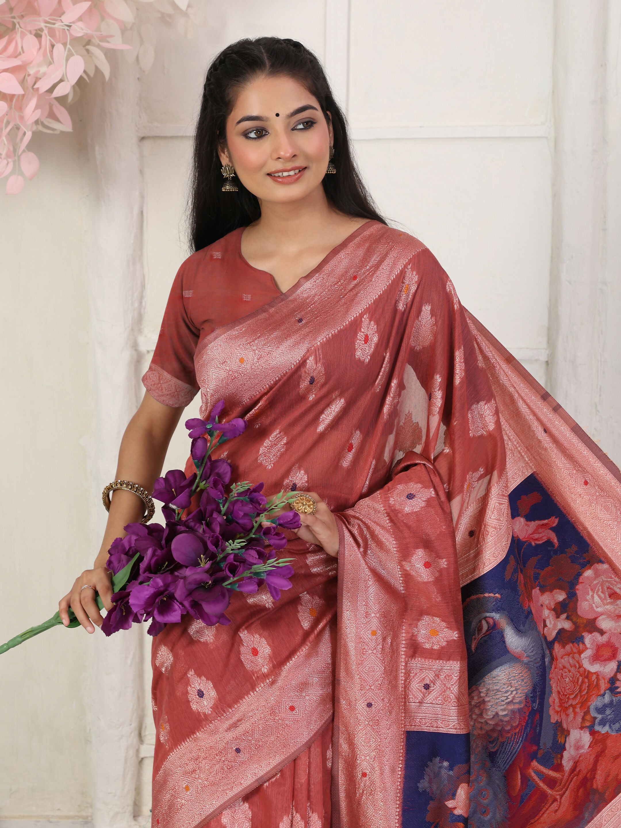 Astita Linen Cotton Rust Saree