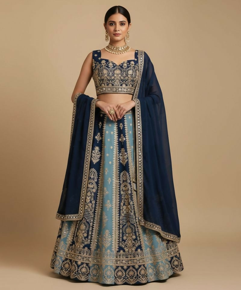 Lehenga Mart Blue Faux Georgette Designer Bollywood Style Wedding Wear Lehenga Choli - Dista