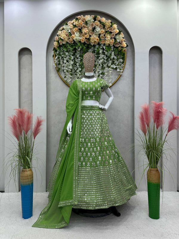 Preksha Creation Green Foux Georgette With Thread With 9Mm Sequence Women Lehenga Choli - Distacart