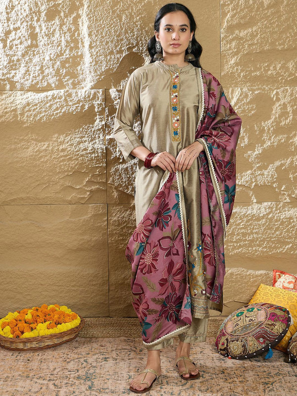 Indo Era Women Floral Embroidered Regular Thread Work Kurta with Trousers & Dupatta