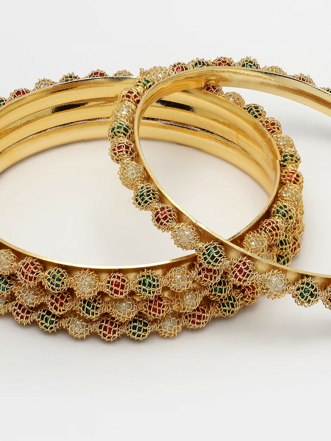 NVR Women's Set of 4 Gold-Plated Beads Handcrafted Traditional Bangles - Distacart