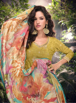 Thumbnail for Anaita Mustard Embroidered Shimmer Stitched Plazo suit - Distacart