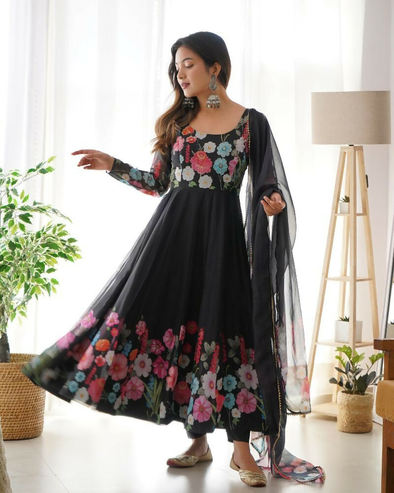 Joban Fashion Black Kurta Set Organza Sequin Embroidery Work - Distacart