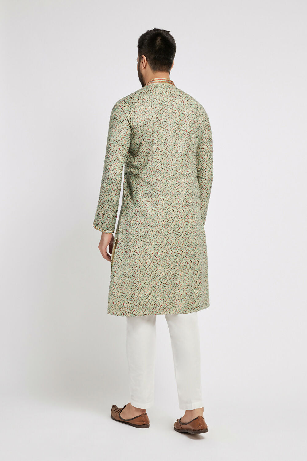 Ethnic India Blue Men's Kurta Floral Polyester - Distacart