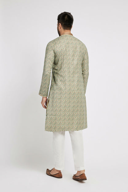 Ethnic India Blue Men's Kurta Floral Polyester - Distacart