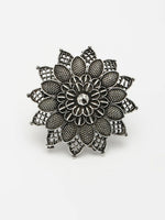 Thumbnail for NVR Women's Silver-Toned Floral Shape Adjustable Finger Ring - Distacart