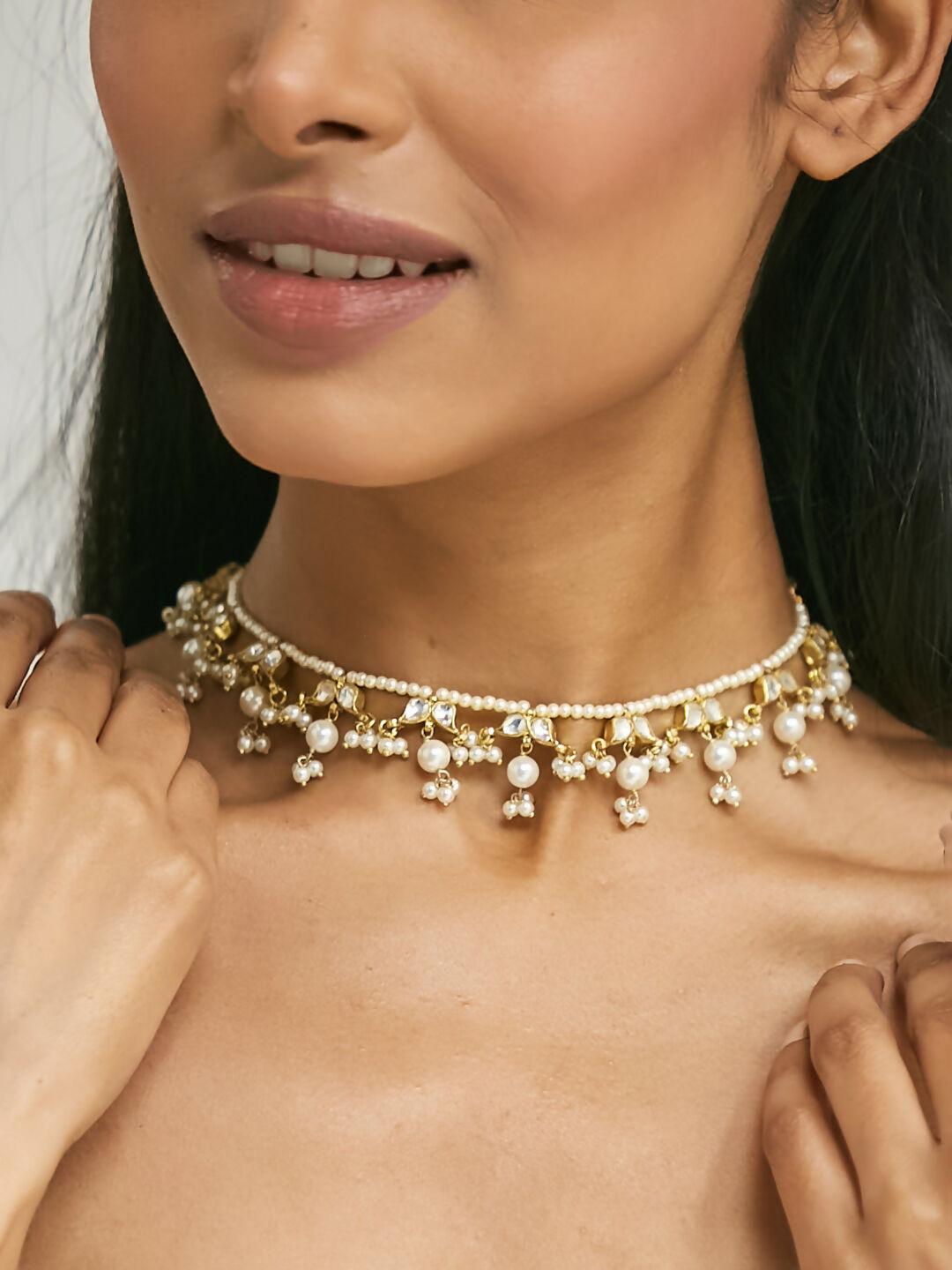 Nuyug 22K Gold-Plated Kundan & Pearl Studded Matha Patti Head Jewellery
