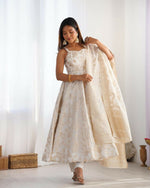 Thumbnail for Lehenga Mart Designer Anarkali Suit With Kurta, Pant, Dupatta For Women-Off White - Distacart
