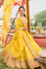 Thumbnail for Jyoti Fashion Yellow Thread with Mirror Embroidery Georgette Lehenga Choli with Dupatta - Distacart
