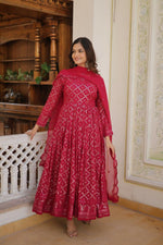 Thumbnail for Aastha Fashion Women's Rani Pink Faux Georgette Sequins Embroidered Anarkali Dress with Dupatta - Distacart