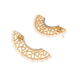 Thumbnail for Nuyug 22K Gold-Plated Zircon Studded & Pearl Beaded Contemporary Shaped Statement Stud Earrings