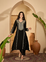 Thumbnail for Joban Fashion Embroidery Black Vichitra Silk Kurta Set - Distacart