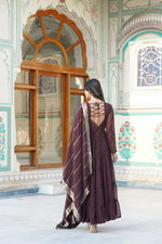 Thumbnail for Aastha Fashion Women's Brown Faux Georgette 5 Layer Frill Work Anarkali Dress with Dupatta - Distacart