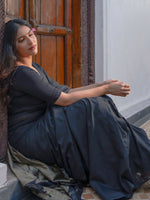 Thumbnail for Zibaa Black & Gold Mul Cotton Saree