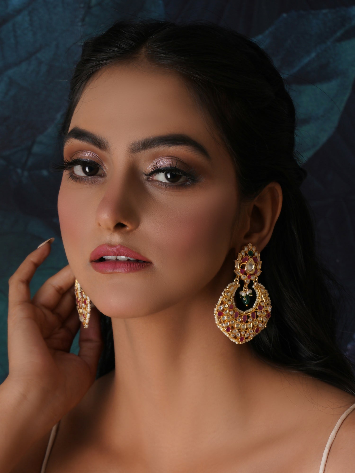 Kundan Chand Earrings (Gold) - Ruby Raang - Distacart