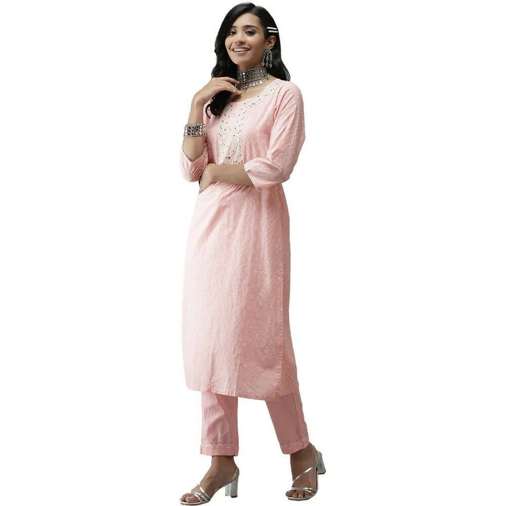 Anubhutee Women's Cotton Yoke Design Regular Gotta Patti Pink Kurta Set - Distacart