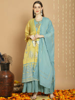 Thumbnail for Jyoti Fashion Women's Yellow Chanderi Silk Elegant Jardoshi Kurta with Trouser & Dupatta - Distacart