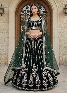 Lehenga Mart Darkgreen Georgette Designer Bollywood Style Wedding Wear Lehenga Choli - Dista