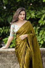Thumbnail for Mehndi Silk Blend Ethnic Motifs Saree with Unstitched Blouse - A2M