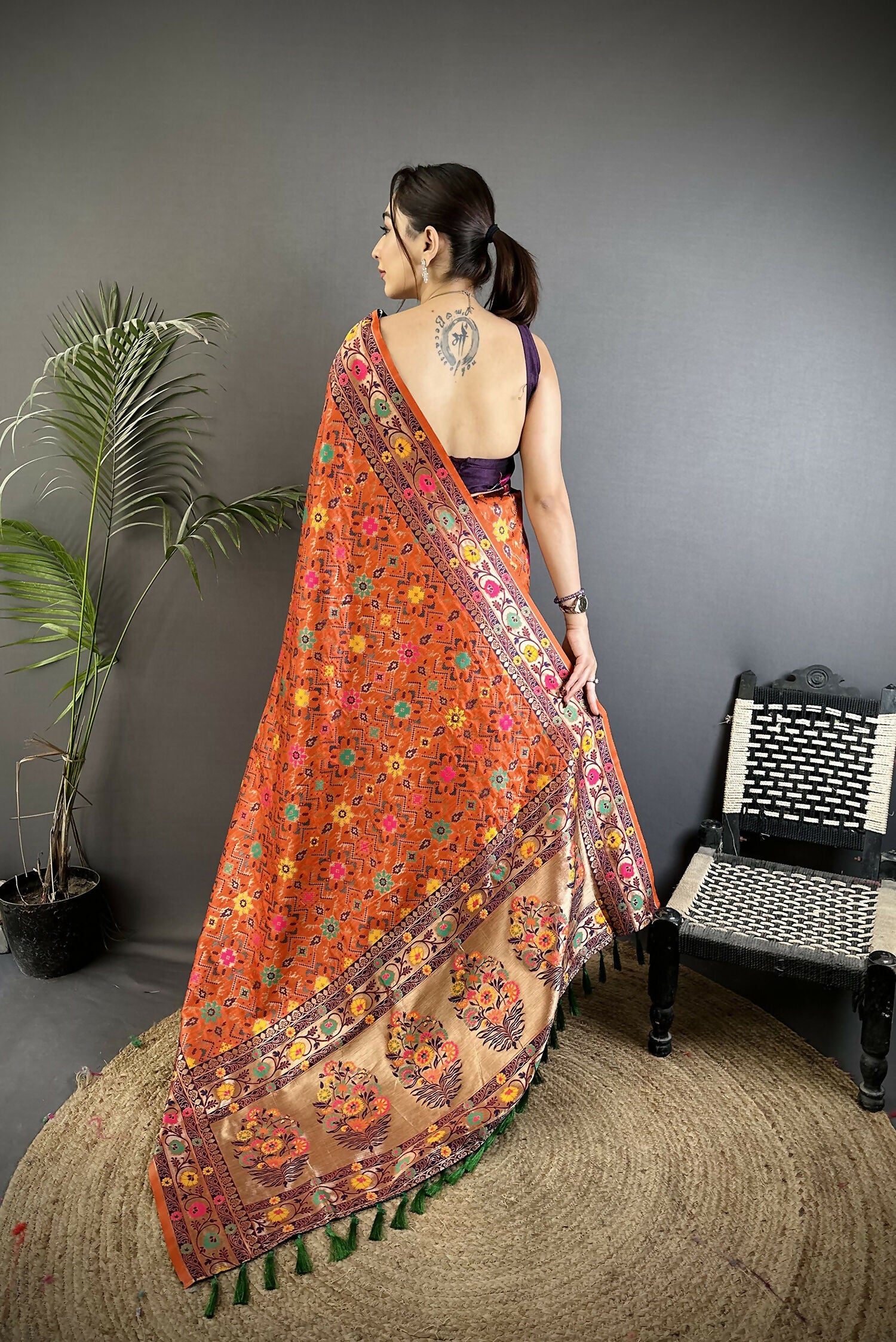 Joban Fashion Orange Banarasi Soft Silk Woven Saree