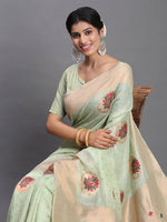 Thumbnail for Astita Linen Cotton Light Green Saree