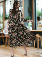 Thumbnail for Souchii Black Floral Chiffon Dress