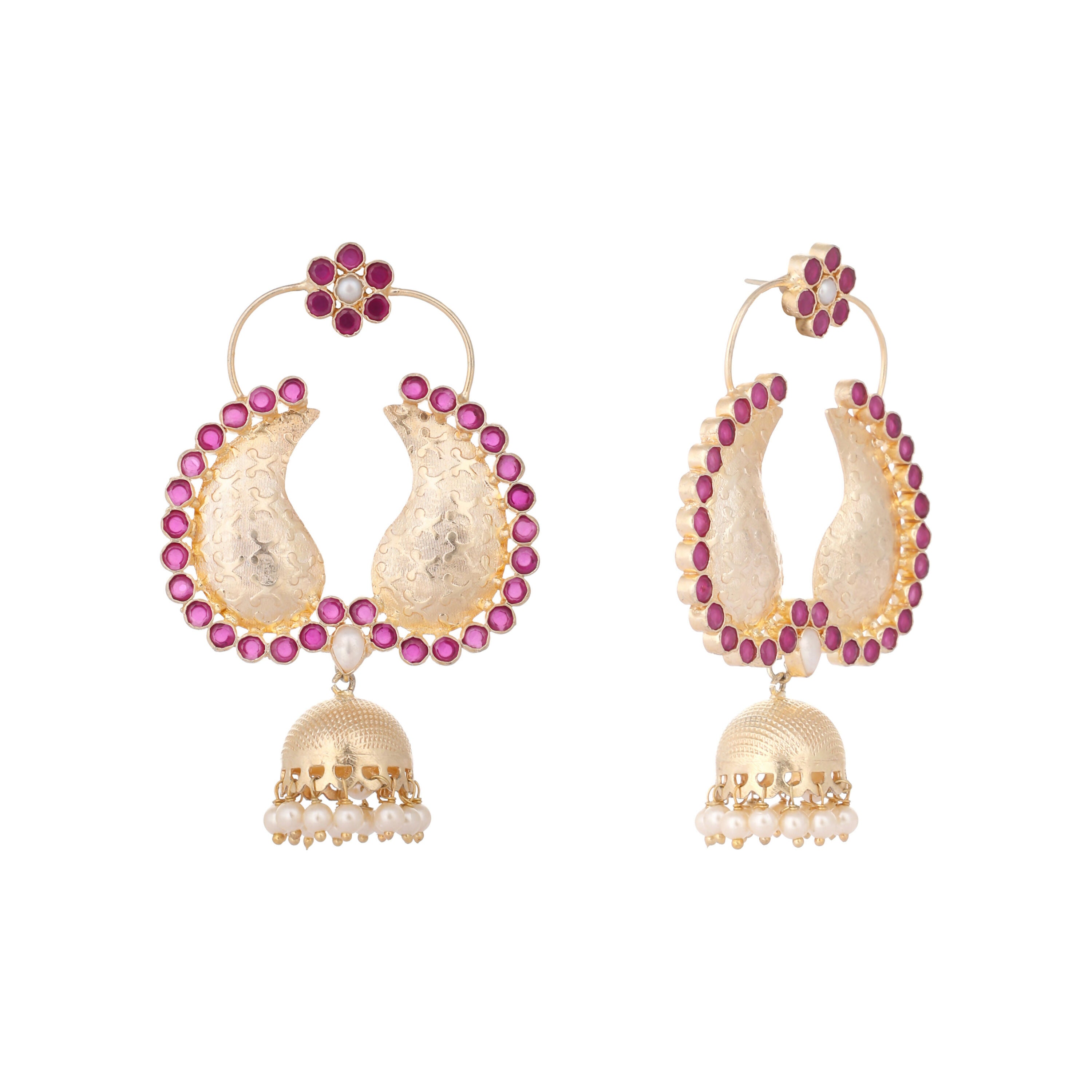 Nuyug 22K Gold Plated Pink Paisley Bloom Earrings