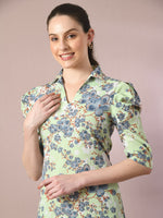 Thumbnail for Myshka Women's Green Printed Shirt Collar Fit and Flare Party Dress - Distacart