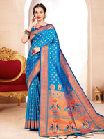 Thumbnail for Astita Paithani Silk Blue Saree