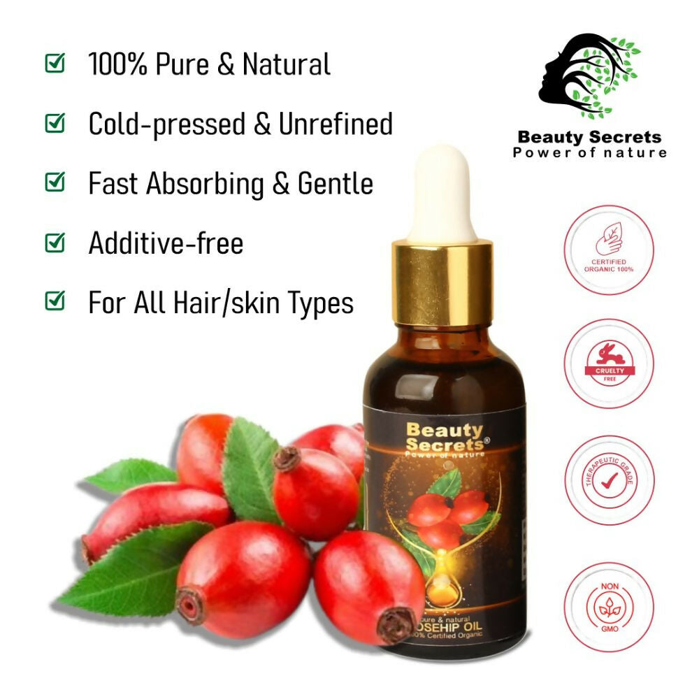 Beauty Secrets Certified Organic Rosehip Oil for Face and Body - Distacart