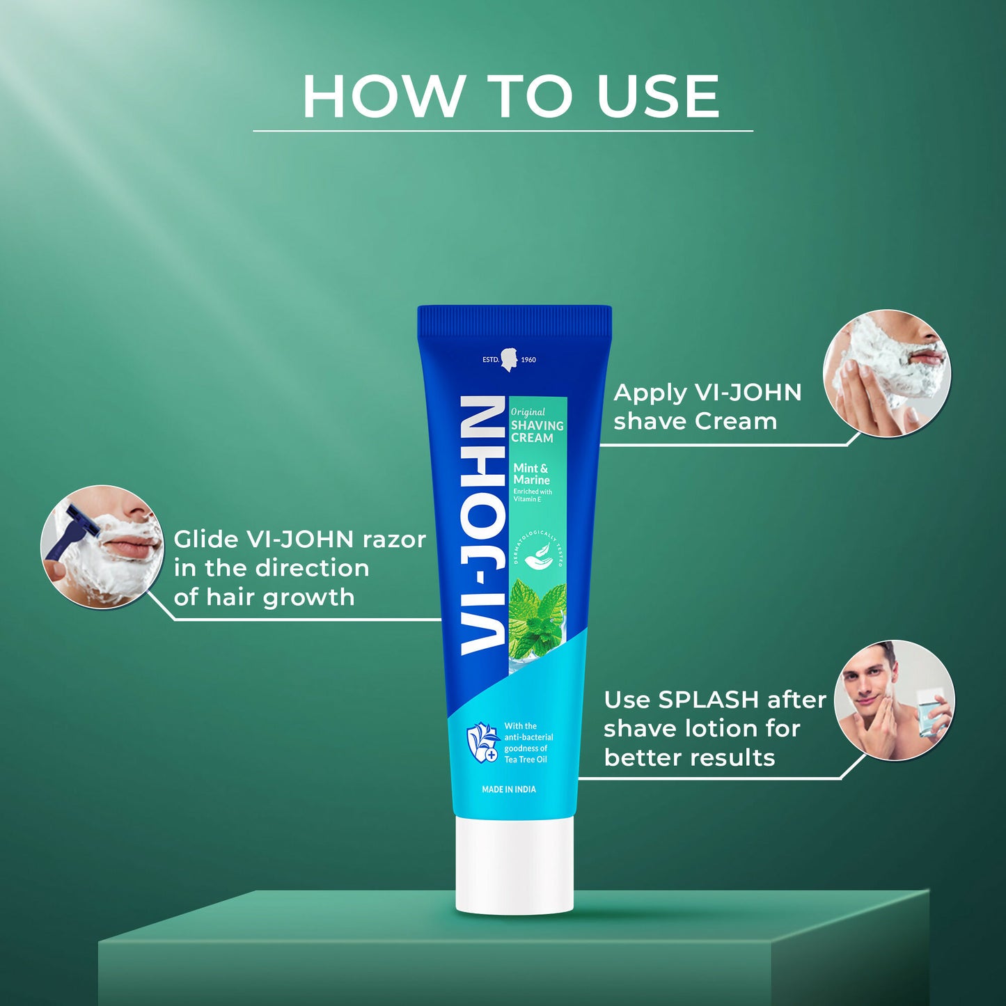VI-JOHN Dermatologically Tested Vitamin-E enriched Anti Bacterial Mint & Marine Shaving Cream - Distacart