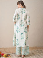 Thumbnail for Indo Era Women Floral Printed Regular Sequinned Pure Cotton Kurta with Palazzos