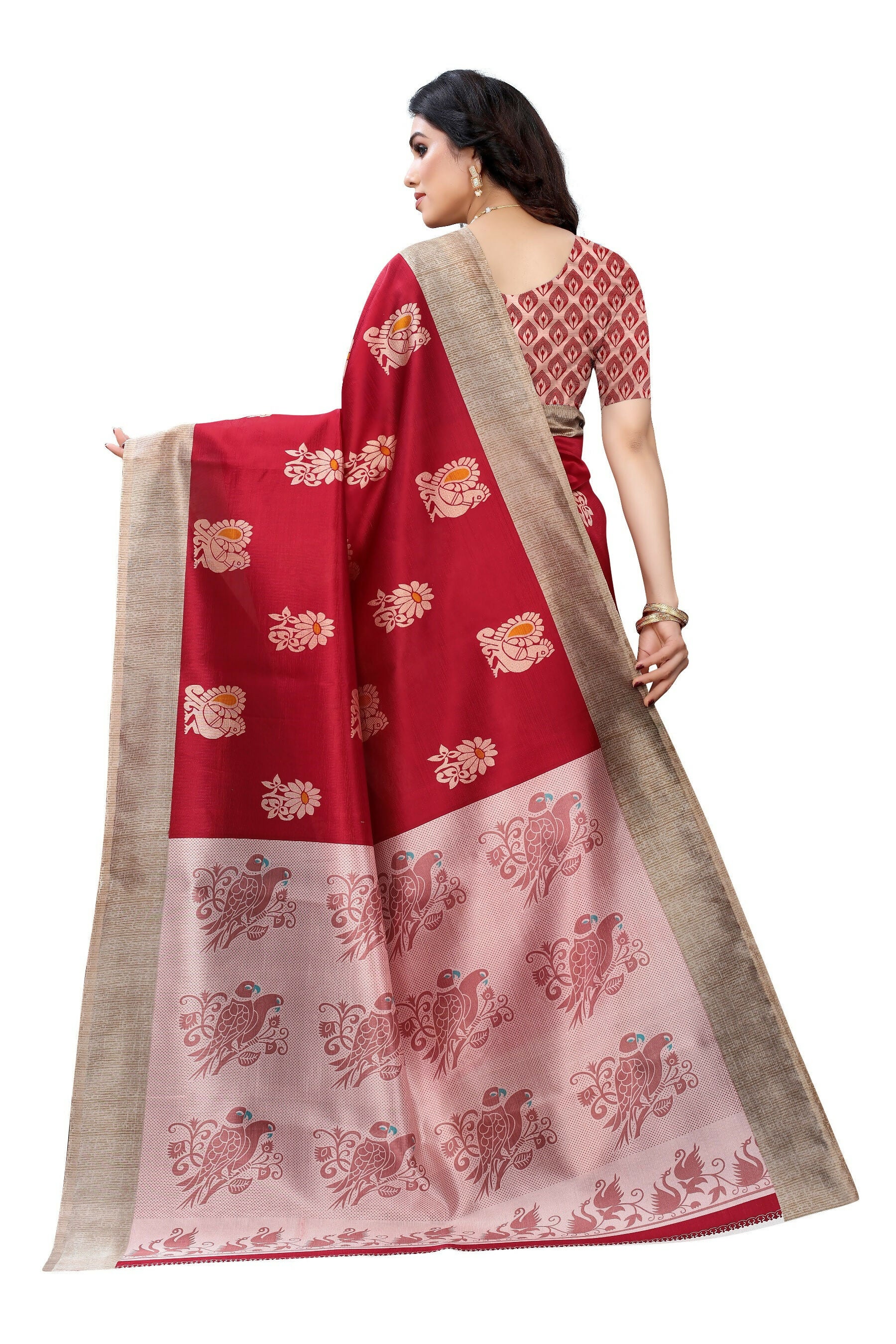 Vamika Red Printed Art Silk Saree - Distacart