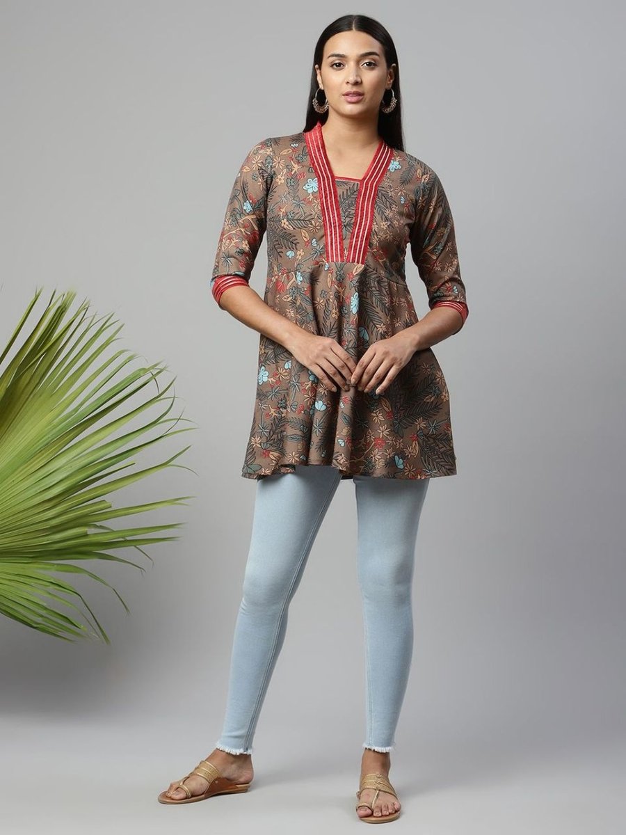 Ahalyaa Women Brown Cotton Digital Printed Tunic - Distacart