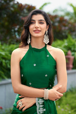 Thumbnail for Vastranavya Green Embroidery Work Shimmer Chiffon Saree with Unstitched Blouse