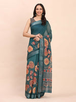 Thumbnail for Astita Linen Cotton Teal Blue Saree