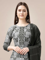 Thumbnail for Jyoti Fashion Women's Black Rayon Print with Embroidery & Fancy Lace Work Kurta with Trouser & Dupatta - Distacart