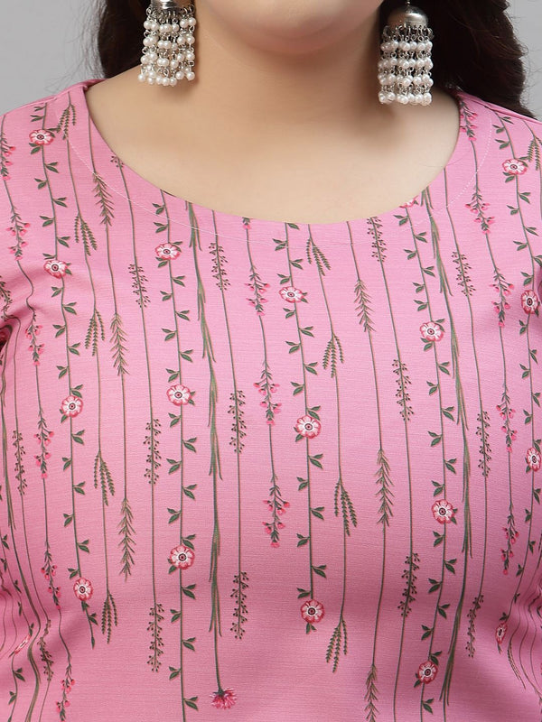 Sztori Plus Size Floral Printed Straight Kurta with Trousers - Distacart