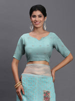 Thumbnail for Astita Linen Cotton Sky Blue Saree
